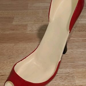 SHOE WINE BOTTLE HOLDER RUBY RED HIGH HEEL WITH BLACK HEEL  STILETTO